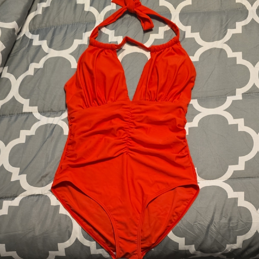 HAIVIDO Backless Keyhole Ruched Front Tummy Control Bathing Suit, Swimsuit, M